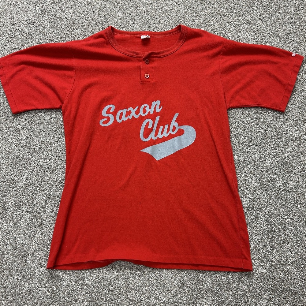 Vintage Wilson Saxon Club Shirt Mens Large Red Henley Baseball Tee T-Shirt